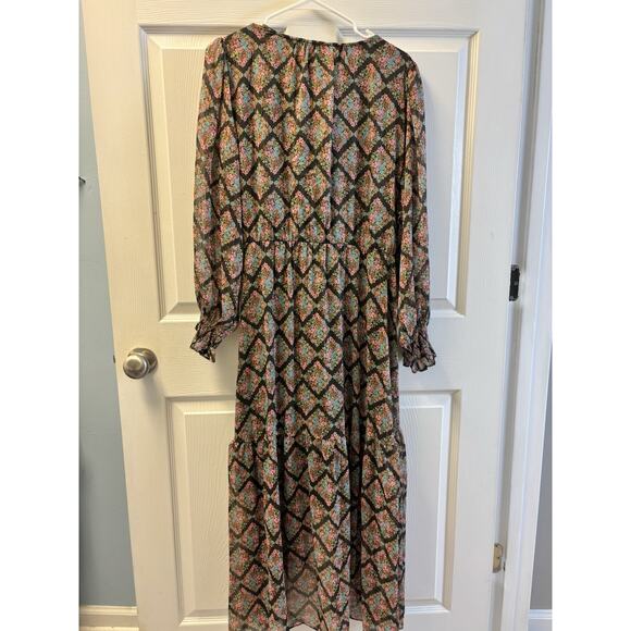 NWT LC Lauren Conrad High Low Hem Faux Wrap Maxi Dress Chiffon Ditsy Floral XL - Picture 5 of 6